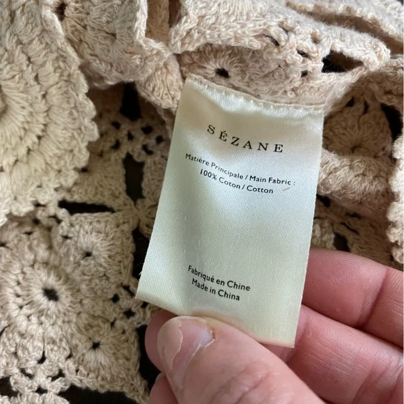 Sezane Dorine Crochet Top 100% Cotton Large Beige Lace Cottagecore Grandmacore - Picture 11 of 14